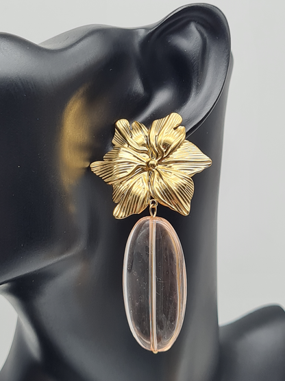Yehwang  Ohrhänger Tropen Blume Goldfarben Acryl verschiedene Farben nickelfrei