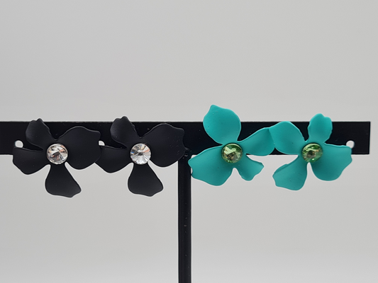 Yehwang Ohrstecker Ohrringe nickelfrei Schwarz Türkis Strass