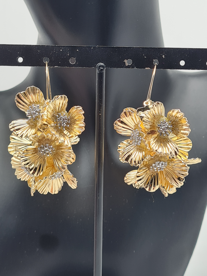 Yehwang Creolen groß Goldfarben Blumen silberfarben nickelfrei Statement