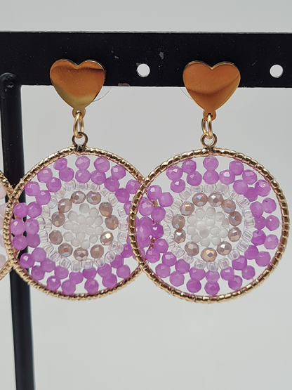 Yehwang Ohrhänger nickelfrei lila rosa Mandala Ohrringe Freizeit Entspannung