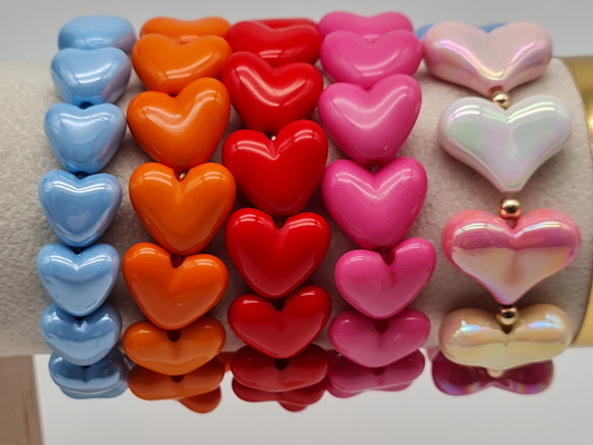 Yehwang Armband elastisch Herzchen Hellblau Orange Rot Rosa und Bunt Resin