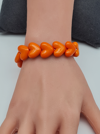 Yehwang Armband elastisch Herzchen Hellblau Orange Rot Rosa und Bunt Resin