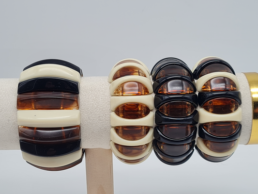 Armband elastisch Retro nickelfrei Acryl Braun schwarz creme Rauchbraun