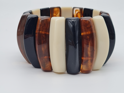 Armband elastisch Retro nickelfrei Acryl Braun schwarz creme Rauchbraun