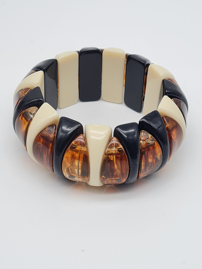 Armband elastisch Retro nickelfrei Acryl Braun schwarz creme Rauchbraun