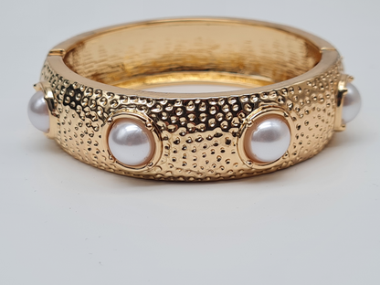 Yehwang Klapp-Armband Goldfarben mit Kunstperlen Nickelfrei