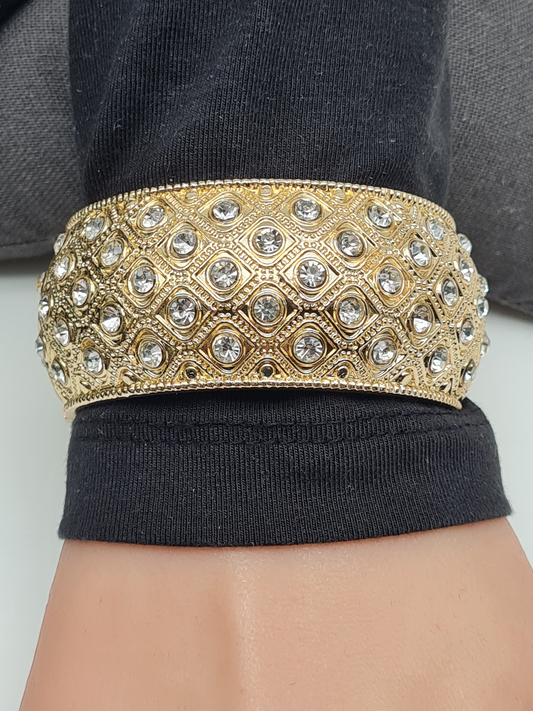 Yehwang Klapp-Armband Goldfarben mit Straß Orientalisch Nickelfrei