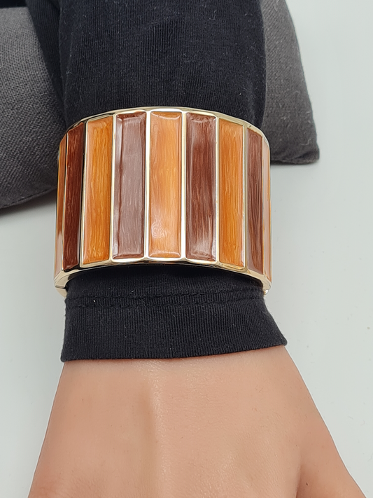 Yehwang Klapp-Armband Braun Orange Emaille Nickelfrei Naturtöne Herbst
