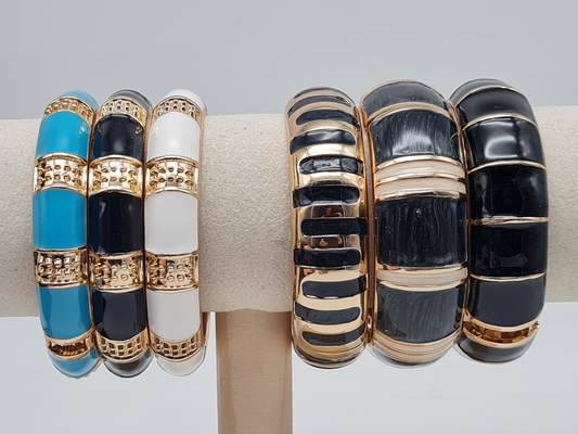 Yehwang Klapp-Armband Goldfarben Schwarz Weiß Blau Nickelfrei