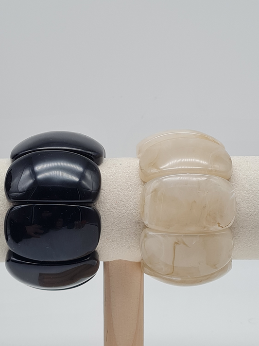 Yehwang Acryl Armband Stretch Marmor Look Creme und Schwarz Nickelfrei
