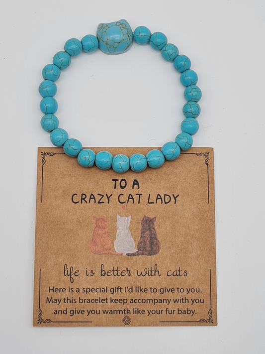 Yehwang Stretch Armband  Türkis Marmor-Look Katze Katzenschmuck nickelfrei