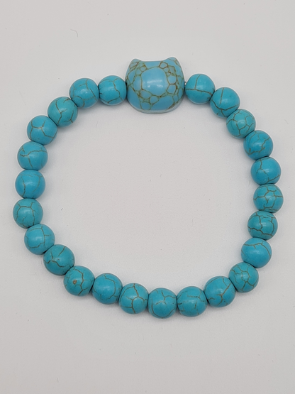 Yehwang Stretch Armband  Türkis Marmor-Look Katze Katzenschmuck nickelfrei