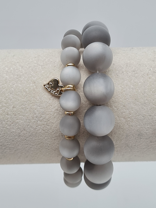 Sweet7 Doppel-Armband nickelfrei Graue Space Beads Modern Elegant