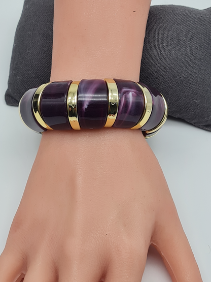 Cosmos Stretch Armbänder Goldfarben mit Schwarz Pink oder Lila Marmor Look Nickelfrei