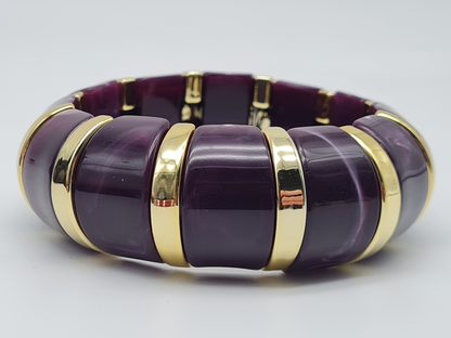 Cosmos Stretch Armbänder Goldfarben mit Schwarz Pink oder Lila Marmor Look Nickelfrei