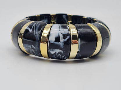 Cosmos Stretch Armbänder Goldfarben mit Schwarz Pink oder Lila Marmor Look Nickelfrei