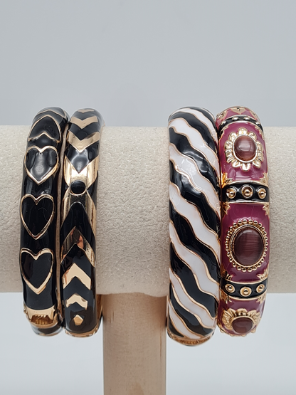 Cosmos Klapp-Armband Schwarz Goldfarben Lila herz Zebra Nickelfrei