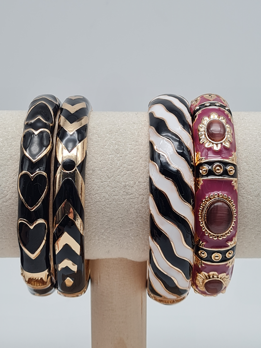 Cosmos Klapp-Armband Schwarz Goldfarben Lila herz Zebra Nickelfrei