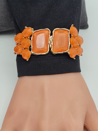 Cosmos Armreif Orange Abstrakt nickelfrei Klapp-Armband Goldfarben