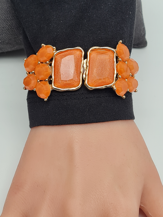 Cosmos Armreif Orange Abstrakt nickelfrei Klapp-Armband Goldfarben