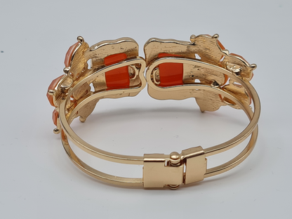 Cosmos Armreif Orange Abstrakt nickelfrei Klapp-Armband Goldfarben