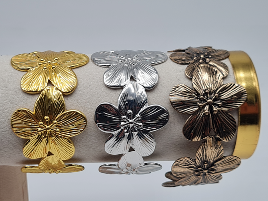 Cosmos Armreif mit Blumen motiv Goldfarben Silberfarben Bronze Nickelfrei