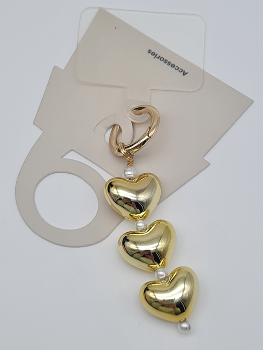 Yehwang Anhänger Herzen Perlen Goldfarben Handykette Handyschmuck Schlüsselanhänger