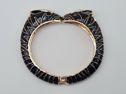 Ardoné Armreif Klapp-Armband schwarz Goldfarben Katze Leopard Tier