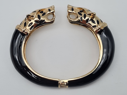 Ardoné Armreif Klapp-Armband schwarz Goldfarben Katze Leopard Tier luxus