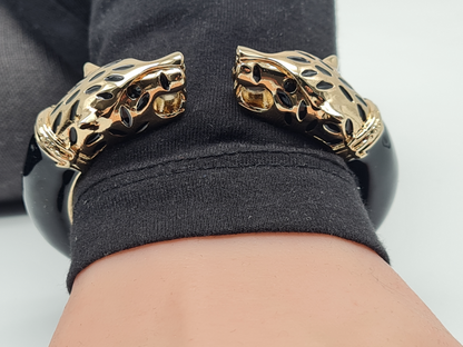 Ardoné Armreif Klapp-Armband schwarz Goldfarben Katze Leopard Tier luxus