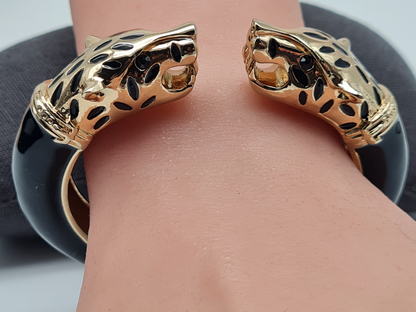 Ardoné Armreif Klapp-Armband schwarz Goldfarben Katze Leopard Tier luxus