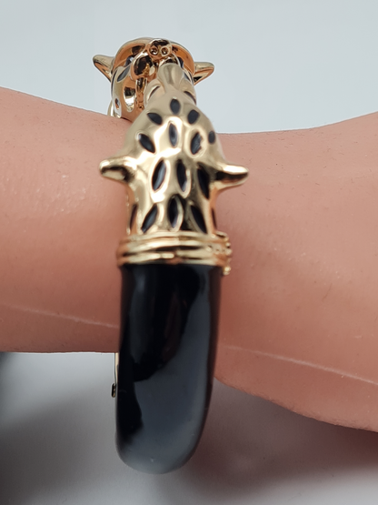 Ardoné Armreif Klapp-Armband schwarz Goldfarben Katze Leopard Tier luxus