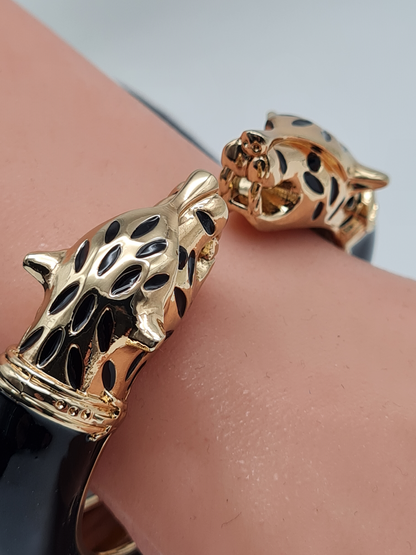 Ardoné Armreif Klapp-Armband schwarz Goldfarben Katze Leopard Tier luxus