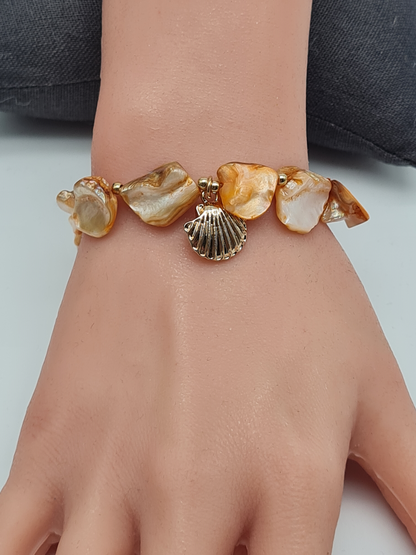 Sensibling Corp. Edelstahl Armband Natur Meer Muschel Orange Beige Nickelfrei