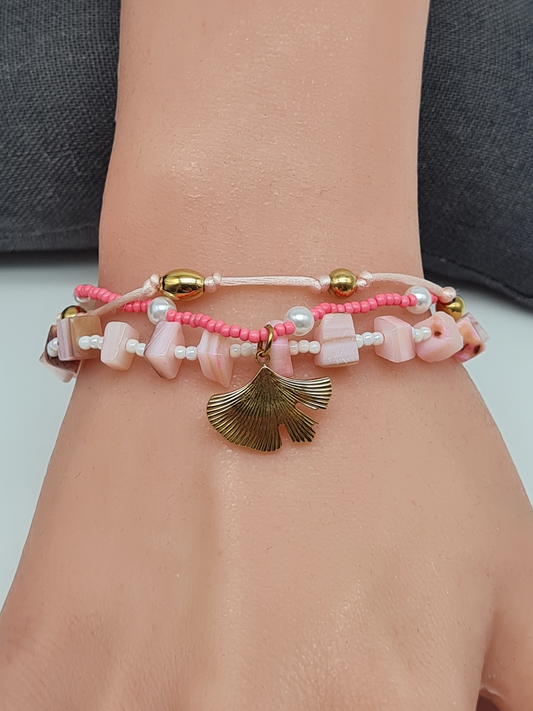 Sensibling Corp. Armband Bunt Rosa Pink Ginkgo Blatt Goldfarben Nickelfrei