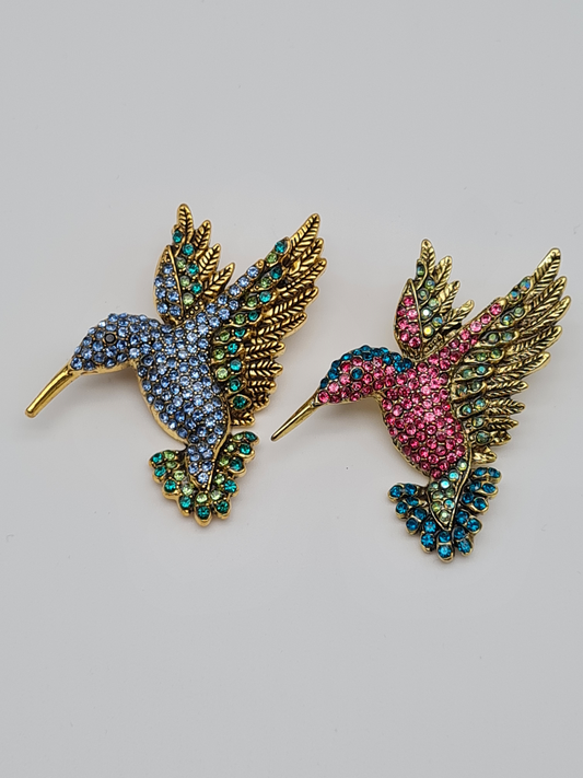 Brosche "Blaue Kolibri" blau pink amazonas vogel vögel hummingbird
