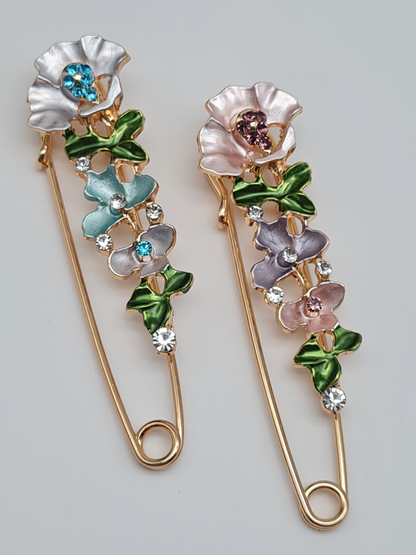 Brosche Anstecknadel blumen hellblau rosa krawatte kragen