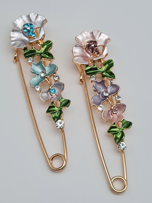 Brosche Anstecknadel blumen hellblau rosa krawatte kragen