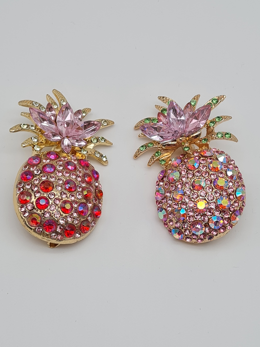 Brosche "Pink Ananas " dunkel hell rosa pink obst tropen tropisch gesund