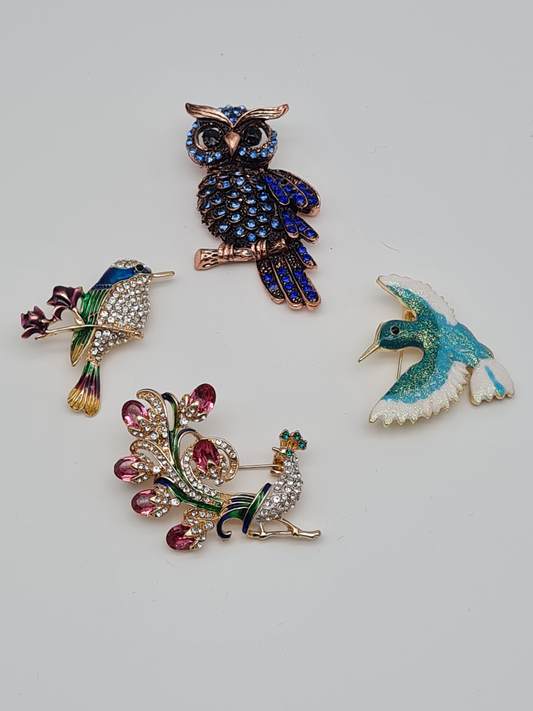 Brosche blau eule eisvogel pfau ente vogel vögel wald tiere natur modeschmuck