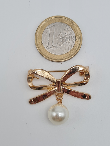 Brosche lostus schleife goldfarben harley motorrat mini klein perle