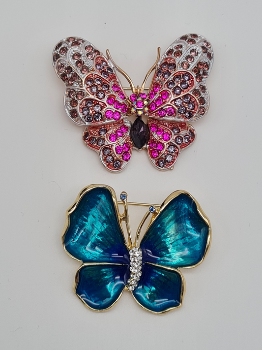 Brosche schmetterling Blau pink strass rosa natur wiese blumen falter modeschmuck
