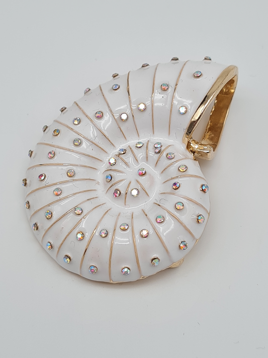 Brosche muschel weiss strass luxus schnecke wasser aquarium meer ocean