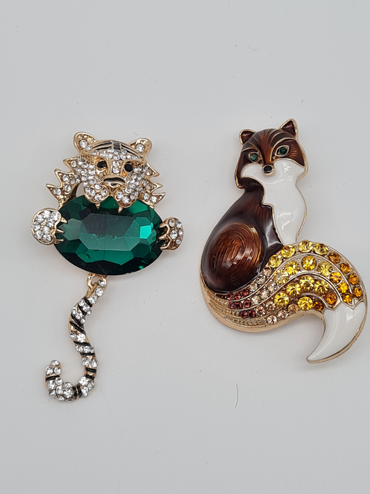 Brosche Fuchs tiger emeralda saphir strass tiere wald modeschmuck