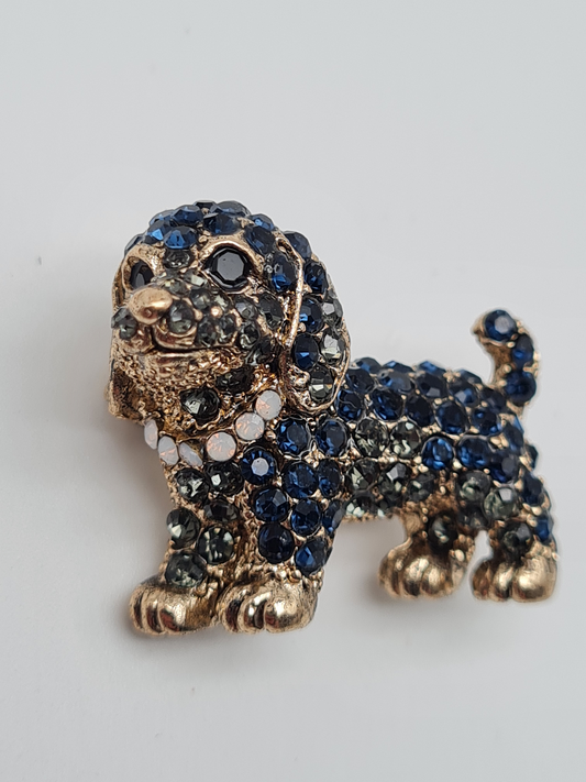 Brosche hünchen hund welpe haustier Blau Schwarz Goldfarben modeschmuck