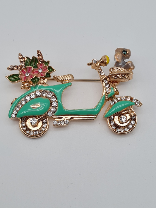 Brosche roller italoroller motor blumen scooter motorrad modeschmuck