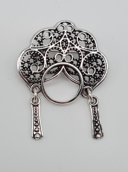Brosche modeschmuck tracht kopfschmuck herz silberfarben schwarz Pinguin strass