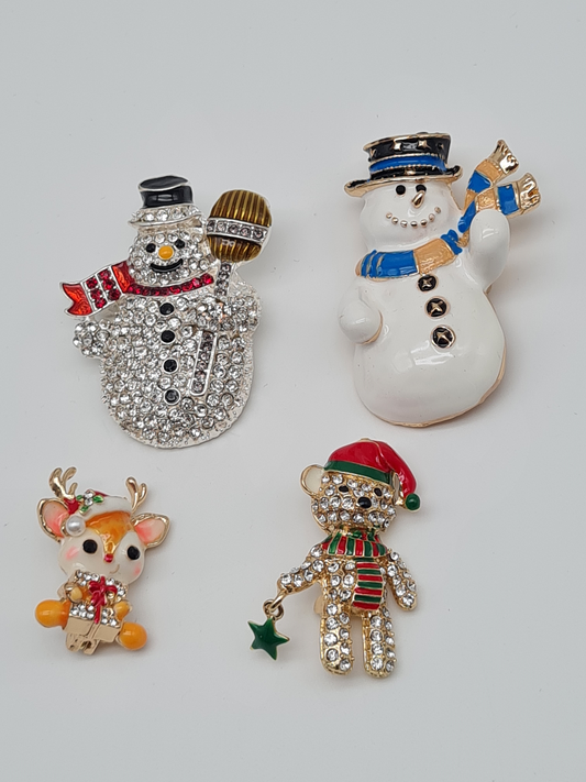 Brosche modeschmuck schneemann silberfarben bärchen baby rentier weihnachten winter