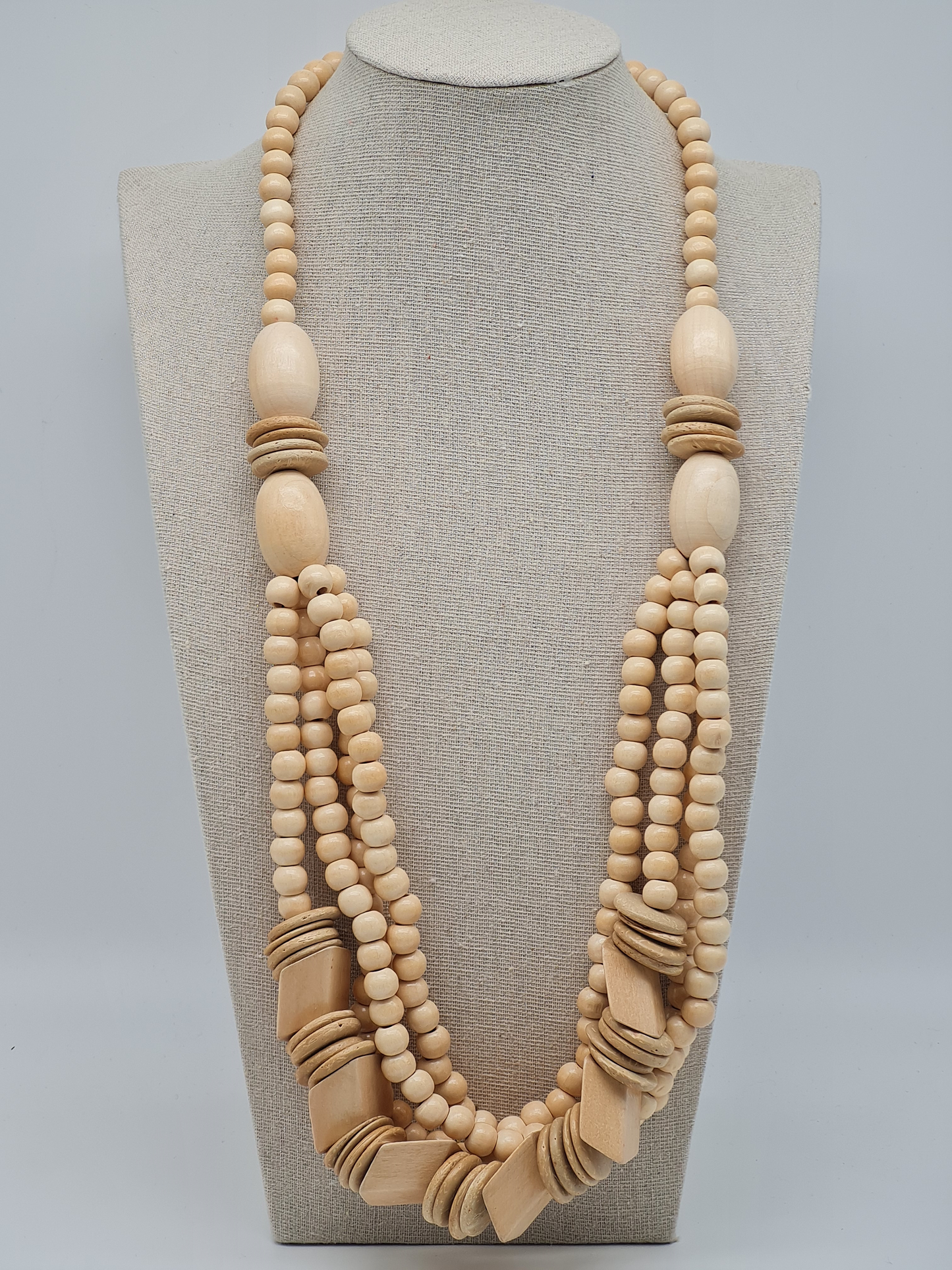 Cosmos Halskette nickelfrei Holzelementen Beige neutral elegant verspielt