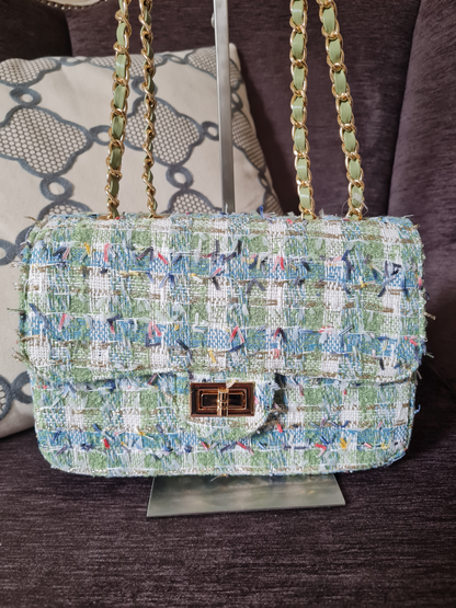 Umhängetasche Tweed Grün Pastell Crossbody trend modisch